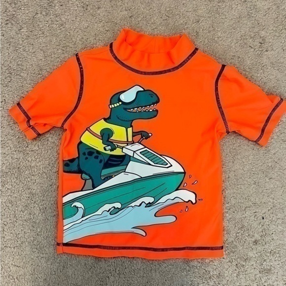 Carter's Swim Shirt boy's size 2T Orange Dinosaur Pool Rashguard - Picture 1 of 4